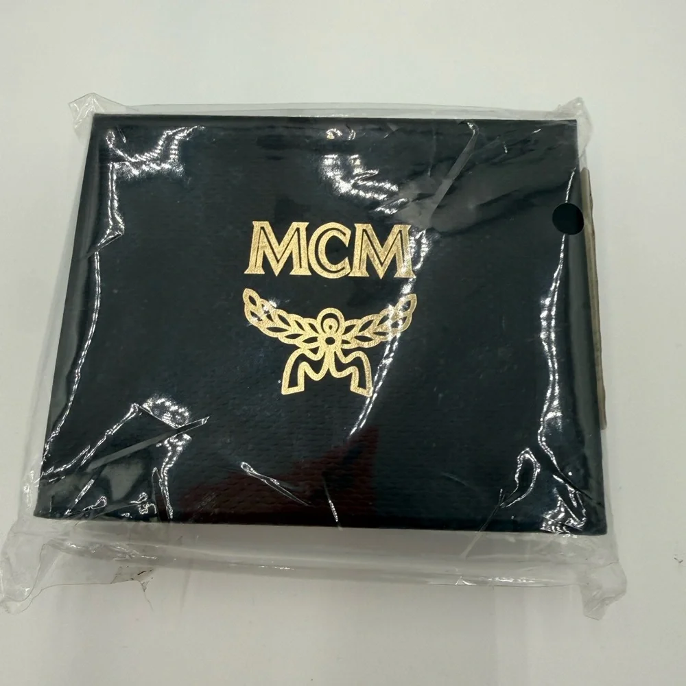 MCM Cognac Logo Slim Card Holder in Tan and Black